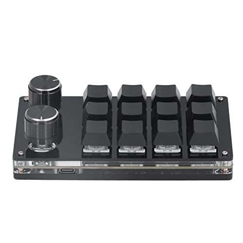 Programmable Mechanical Keypad, 12 Keys with 2 Knobs, USB One Handed Gaming Keyboard for PC, Macro Keypad, Office & Work