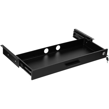 Menkxi 24'' x 9'' Under Desk Drawer Slide Out Storage Organizer, Lockable Metal Desk Drawer for Laptop and Office Accessories, Large Hidden Under Table Storage Box with Cable Management, Black - size: 24'' x 9''
