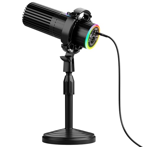BASN USB/XLR Dynamic Microphone, Live Streaming, Gaming Recording with Three-in-One Mute Button,RGB Lighting and MIC Stand for PC (Black) SL2000 - color: Black