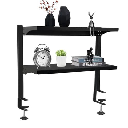 Clamp On Desk Shelf, Above or Under Office Desktop Shelves,Desk Attachment Shelf,Clip On Table Extension, Desk Extender Organizer Shelving for Gaming Organization Accessories