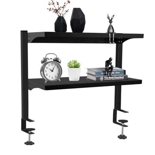 Clamp On Desk Shelf, Above or Under Office Desktop Shelves,Desk Attachment Shelf,Clip On Table Extension, Desk Extender Organizer Shelving for Gaming Organization Accessories