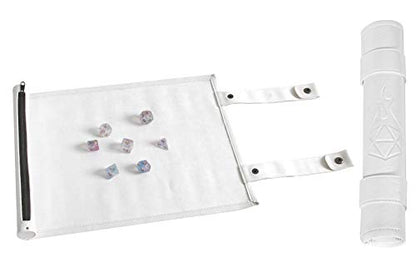 Forged Dice Co Scroll Dice Tray and Rolling Mat with Zippered Dice Holder - Storage Pouch Holds up to 14 Metal or Plastic Polyhedral Dice - Compatible with DND and Dungeons & Dragons Game Dice - color: White