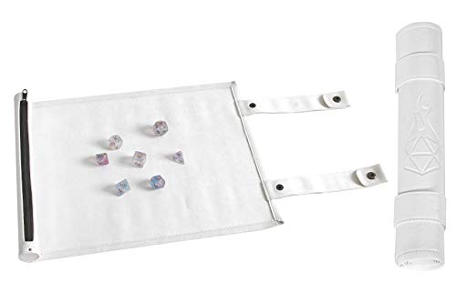 Forged Dice Co Scroll Dice Tray and Rolling Mat with Zippered Dice Holder - Storage Pouch Holds up to 14 Metal or Plastic Polyhedral Dice - Compatible with DND and Dungeons & Dragons Game Dice - color: White