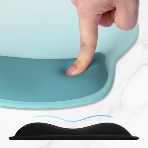 ITNRSIIET Ergonomic Mouse Pad with Wider Memory Foam Wrist Rest +17%, Curved Cushion Reduces Pressure 20%, Pain Relief, Non-Slip, Smooth, Cute Color Desk Accessory, 9.85 x 9 inch, Light Green Gradient - color: Light Green Gradient