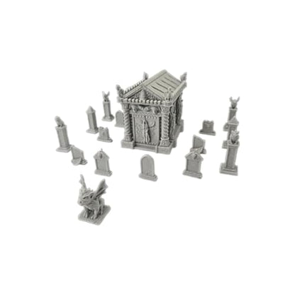Small Gothic Cemetery Set Terrain 28mm | Gothic cemetery terrain for Dungeons & Dragons, tabletop RPGs and wargaming with mausoleum, gravestones and gargoyle statues