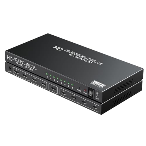 4K HDMI Splitter 1 in 8 Out - 8 Port Powered HDMI Splitter - 1x8 hdmi splitters Multi Monitor Outputs, Supports 4Kx2K@30Hz 3D for Office/PS4/Projector/HDTV