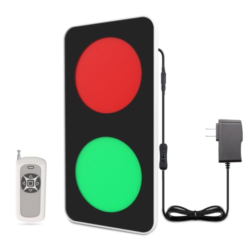 Traffic Light Wall Lamp, Dimmable Red Green LED Stop Signal Light with Remote Control, Plug in Wall Decor Light for Kids Bedroom, Living Room, Bar, Pub, Gaming Room, Classroom, Garage