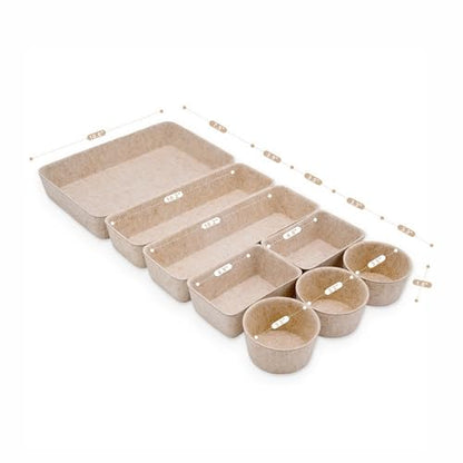 Welaxy Office Desk Drawer Organizer Tray hygge aesthetics 8 pc bin Oatmeal - color: Oatmeal