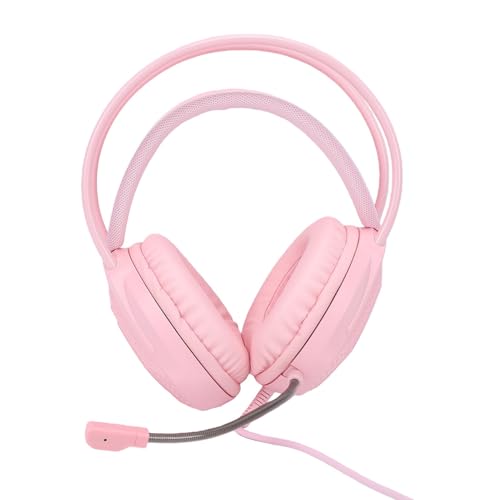 Wired Gaming Headset, 7.1 Surround Sound RGB Over Ear Headphones with Noise Cancelling Mic, 50mm Driver, Memory Foam Earpads for PC, Switch (Pink) - color: Pink