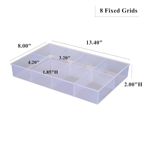 2 Pack Fixed 8 Grids Clear Plastic Organizer Sorting Tray and Transparent Storage Divider Box Container Case for Hardware, Craft, Sewing Kit, Office Supplies, Small Parts - size: Fixed 8 Grids