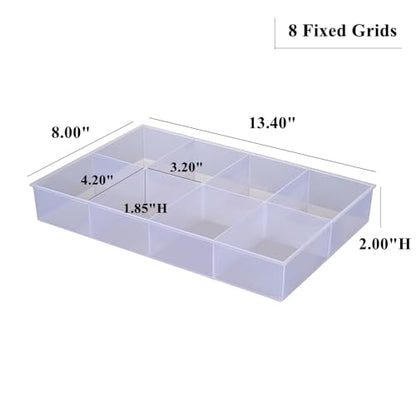 2 Pack Fixed 8 Grids Clear Plastic Organizer Sorting Tray and Transparent Storage Divider Box Container Case for Hardware, Craft, Sewing Kit, Office Supplies, Small Parts - size: Fixed 8 Grids
