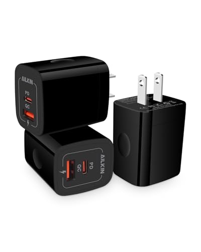 3Pack USB C Charger, Dual Port USB-C Wall Plug USB Charger 20W PD & QC3.0 | Type A Fast Charging Block for Samsung Galaxy S25/S24/S23 Ultra/Note 20 iPhone 17e 17 16e 16 15 14 Pro Max USBC Cube Brick - color: Black