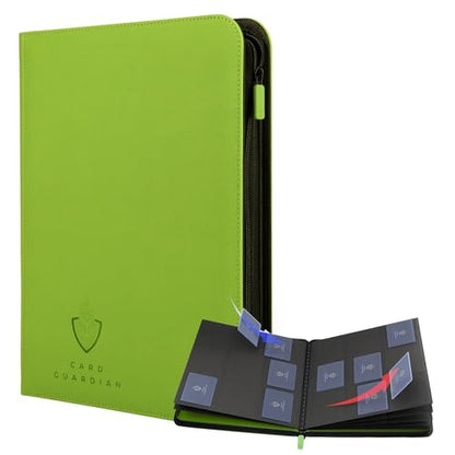 Card Guardian - 9 Pocket Premium Binder with Zipper for 360 Cards Trading Card Games TCG (Lime Green) - Side Loaded Pockets - Compatible with Yugioh Cards MTG Binder Sports Card Binder - color: Lime Green