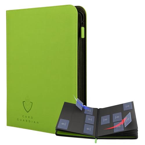 Card Guardian - 9 Pocket Premium Binder with Zipper for 360 Cards Trading Card Games TCG (Lime Green) - Side Loaded Pockets - Compatible with Yugioh Cards MTG Binder Sports Card Binder - color: Lime Green