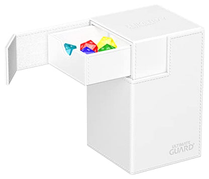 Ultimate Guard Flip'n'Tray 100+, Deck Case for 100 Double-Sleeved TCG Cards + Dice Tray, White, Independent Magnetic Closure & Microfiber Inner Lining - color: White