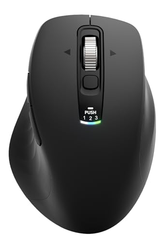 Wireless Bluetooth Mouse, Multi-Device Ergonomic Mouse with 5 Programmable Buttons, 4-Way Metal Scroll Wheel,4800 DPI Adjustable, 18-Month Battery Life, Silent Click, for Laptop, PC, Mac - Black