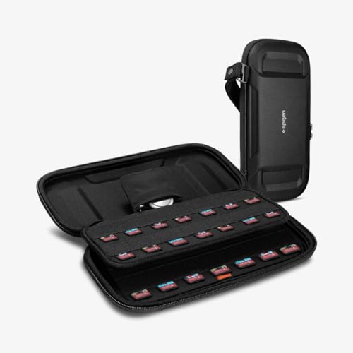 Spigen Rugged Armor Pro Game Cartridge Case for Nintendo Switch 1/2 & Switch OLED, Micro SD Cards, Portable Hard Shell Pouch Travel Storage Switch Game Case Compatible with AirTag - Black