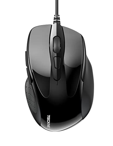 TECKNET USB Wired Mouse, 6-Button Corded Computer Mouse with 4 Adjustable DPI, Optical Computer Mice with Ergonomic Design and 5FT Cord for Laptop, Chromebook, PC, Desktop, Mac, Notebook-Black - color: Black