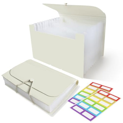 DHATMYC 4x6Index Card Holder Organizer 3x5Flash Note Card Storage Box,BEIGE | A6 File Case Flashcard Notecard Container with Dividers and 13 Expandable Pockets for Recipe Coupon Stickers Scrapbook Paper - color: BEIGE