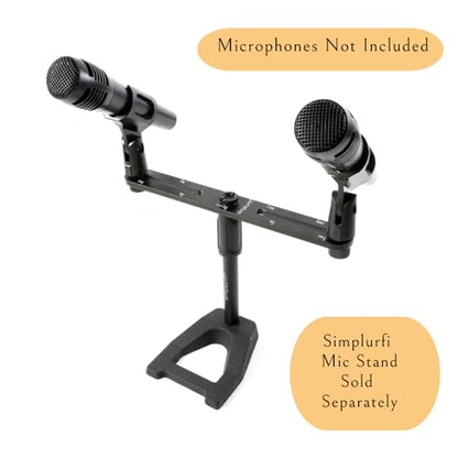 Stereo Array Spacing Microphone Mount with Ruled Markings - Holds 2 Mics - X-Y and ORTF Mic T-Bar Bracket, Fits 3/8" and 5/8" Mic Stands with Included Adapter (MIC-BAR-CLIP-MARK)