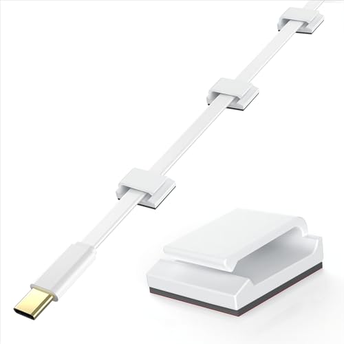 AGPTEK Flat Ethernet Cable Clips, 60 PCS Adhesive Wire Clips, White | Flat Cord Clips Small Cable Holder Management for Wall Ethernet Network Cord Organizer, Decoration Fairy Light Sticky Hooks - color: White, size: 60 PCS