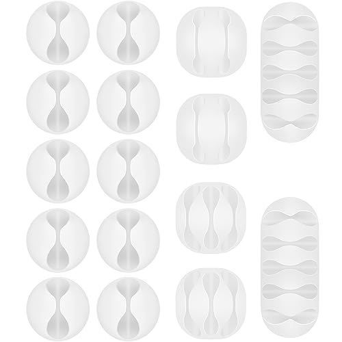 Shintop 16pcs Cable Clips for Organizing Nightstand Phone Chargers (White) | Rubber Cord Holder, Self-Adhesive Cable Organizer, Desk Wire Holder for Mouse Cord, Quick Access, Less Movement, Residue-Free - color: White, size: Multi-size