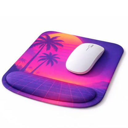 Ergonomic Memory Foam Mouse Pad with Wrist Support, Orange, Ultra-Smooth Surface, Anti-Slip Base (Palm Trees, Medium) - color: Palm Trees