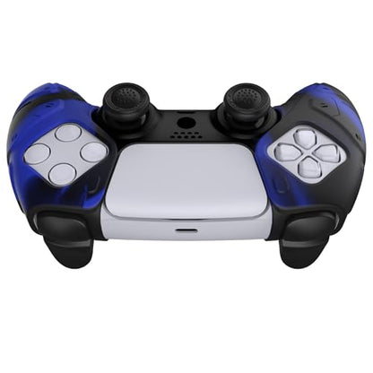 PlayVital Mecha Edition Blue & Black Ergonomic Soft Controller Silicone Case Grips for ps5, Rubber Protector Skins with Thumbstick Caps for ps5 Controller - Compatible with Charging Station - color: Blue & Black