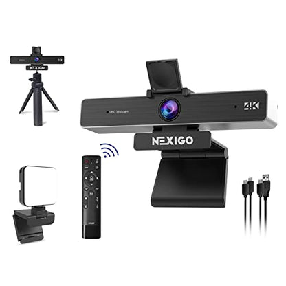 NexiGo 4K Zoomable Webcam Kits, N950P UHD 2160P Webcam with Remote, Sony Starvis Sensor, 5X Digital Zoom, Upgraded Video Conference Lighting, Extendable Tripod Stand, for Zoom/Skype/Teams