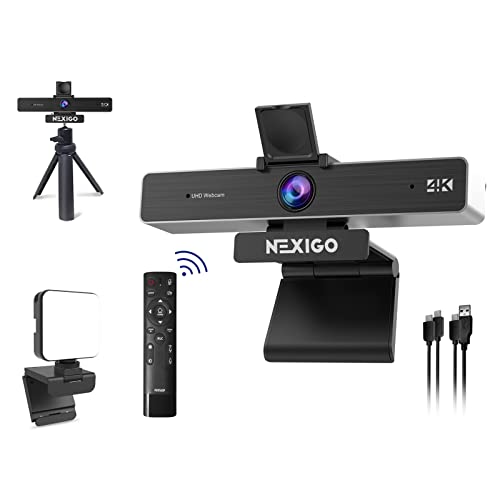 NexiGo 4K Zoomable Webcam Kits, N950P UHD 2160P Webcam with Remote, Sony Starvis Sensor, 5X Digital Zoom, Upgraded Video Conference Lighting, Extendable Tripod Stand, for Zoom/Skype/Teams