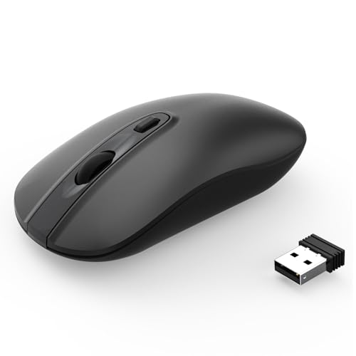 cimetech Wireless Computer Mouse, 2.4G Slim Cordless Mice Less Noise for Laptop Ergonomic Optical with Nano Receiver USB Mouse for Laptop, Deskbtop, Mac (BAT Black) - color: Black
