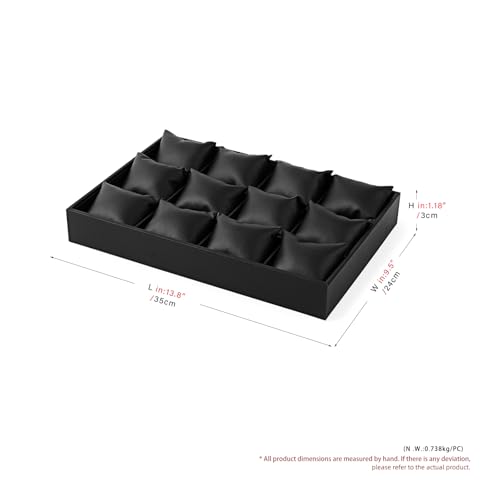Oirlv Black Leather Watch Organizer Tray for Desktop Display | Smooth leather surface, 13.78×9.45×1.97in, large capacity, ideal for watch storage, desktop display & jewelry showcase - style: P01709