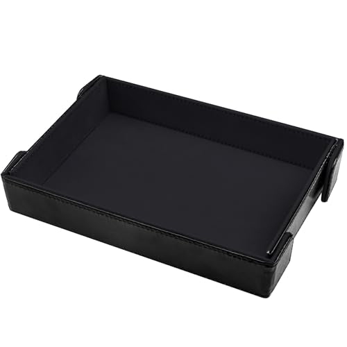 SIQUK Magnetic Folding Dice Tray Rectangle Dice Rolling Tray PU Leather Dice Trays Foldable Dice Holder Dice Rolling Mat Storage Box for D&D RPG Dice Games, Black - color: Black