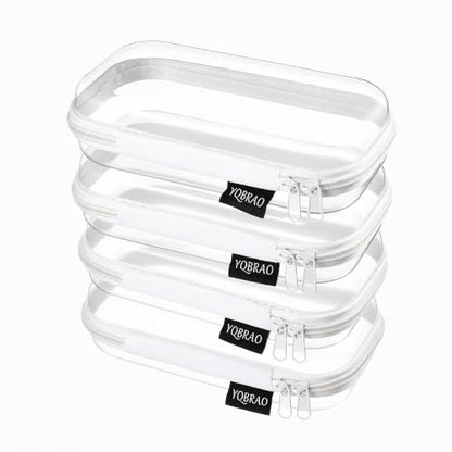 YQBRAO 4-Pack Clear Hard Shell Zipper Case, 1.2mm Ultra-Thick Diaper Bag Organizer Pouches, Rigid Self-Standing Travel Makeup Bags with YKK Zippers, TSA Approved, White - color: White, size: 4 Pack(S)