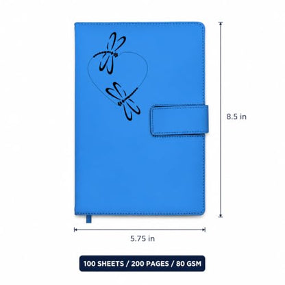 The Amazing Office Dragonfly Heart Refillable Journal, Light Blue Faux Leather, 200 Lined Pages, 5.75x8.5 Inch Notebook with Magnetic Clasp and Pen Holder, Writing Diary for Women and Men - color: Dragonfly-Heart Lt-Blue
