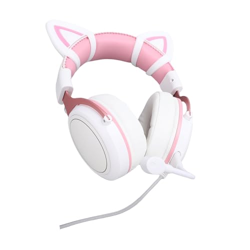 Wired Gaming Headset, Noise Cancelling RGB Luminous Comfortable 50mm Driver PC Gaming Headset, Over Ear Headphones with Flexible Microphone and 7.22ft Cable, for Home Office (Pink) - color: Pink