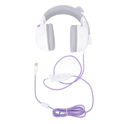 Gaming Headset, 7.1 Surround Sound AI Noise Canceling Mic USB Headset, Wired Gaming Headphones with Custom EQ Lightweight Design for PC Laptop Work Call Center (White) - color: White