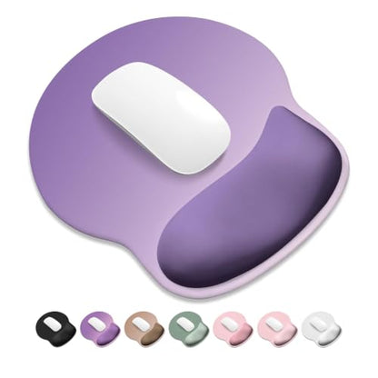 ITNRSIIET Ergonomic Mouse Pad with Wider Memory Foam Wrist Rest +17% - Curved Cushion Reduces Pressure 20%, Pain Relief, Non-Slip, Smooth, Cute Colors, 9.85 x 9 in, Lavender Fade - color: Lavender Fade