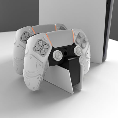 PlayVital Mecha Edition White Ergonomic Soft Controller Silicone Case Grips for PS5, Rubber Protector Skins with Thumbstick Caps for PS5 Controller - Compatible with Charging Station - color: White