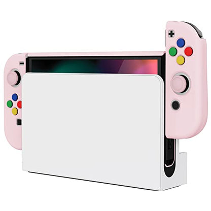 PlayVital AlterGrips Protective Slim Case for Nintendo Switch OLED, Ergonomic Grip Cover for Joycon, Dockable Hard Shell for Switch OLED w/Thumb Grip Caps & Button Caps - color: Peach Blossom Pink