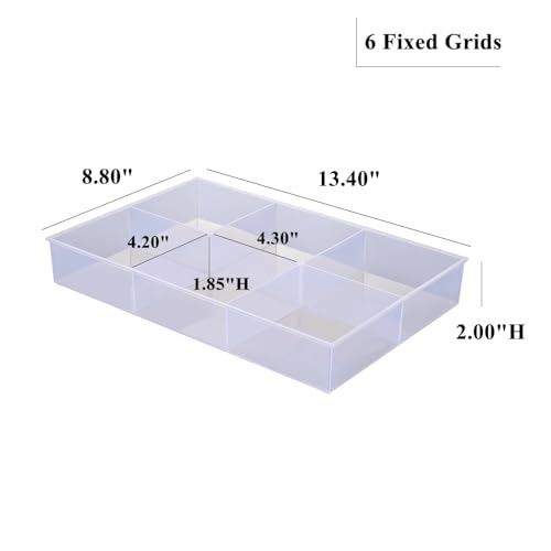 2 Pack Fixed 6 Grids Clear Plastic Organizer Sorting Tray with Large Compartment, Transparent Storage Divider Box Container Case for Hardware, Craft, Sewing Kit, Office Supplies, Small Parts - size: Fixed 6 Grids