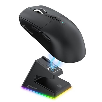 ATTACK SHARK X6 Lightweight Wireless Gaming Mouse with RGB Backlight Charging Base,Tri-Mode Wired/2.4GHz/BT5.2,26K DPI, PAW3395 Optical Sensor,HUANO Switch,5programmable Buttons,PC/Mac(Black) - color: Black, size: Mouse without Anti-slip sticker