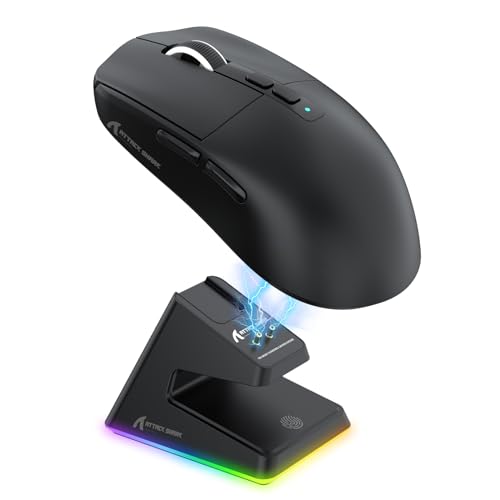 ATTACK SHARK X6 Lightweight Wireless Gaming Mouse with RGB Backlight Charging Base,Tri-Mode Wired/2.4GHz/BT5.2,26K DPI, PAW3395 Optical Sensor,HUANO Switch,5programmable Buttons,PC/Mac(Black) - color: Black, size: Mouse without Anti-slip sticker