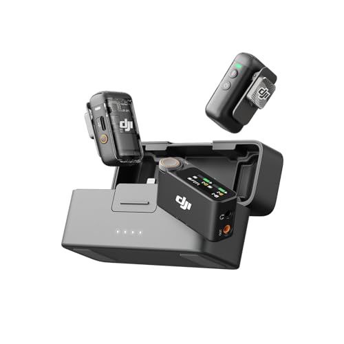 DJI Mic 2 (2 TX + 1 RX + Charging Case), All-in-one Wireless Microphone, Intelligent Noise Cancelling, 32-bit Float Internal Recording, 250m (820 ft.) Range, Microphone for iPhone, Android, Camera | Includes 2 Transmitters Plus 1 Receiver Plus Charging Ca