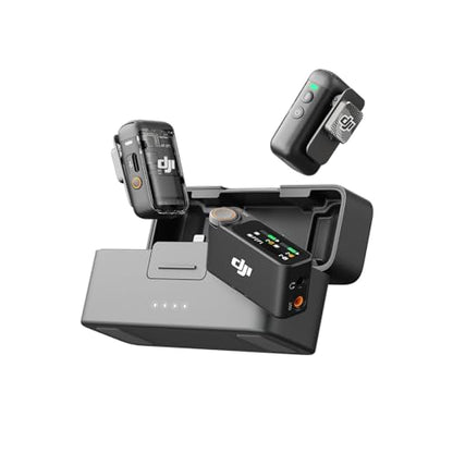 DJI Mic 2 (2 TX + 1 RX + Charging Case), All-in-one Wireless Microphone, Intelligent Noise Cancelling, 32-bit Float Internal Recording, 250m (820 ft.) Range, Microphone for iPhone, Android, Camera | Includes 2 Transmitters Plus 1 Receiver Plus Charging Ca
