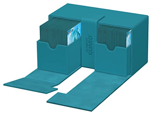Ultimate Guard Twin Flip'n'Tray 200+, Deck Case for 200 Double-Sleeved TCG Cards + Dice Tray, Petrol, Independent Magnetic Closure & Microfiber Inner Lining - color: Petrol, size: 200+