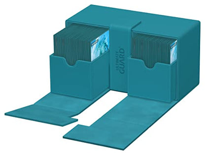 Ultimate Guard Twin Flip'n'Tray 200+, Deck Case for 200 Double-Sleeved TCG Cards + Dice Tray, Petrol, Independent Magnetic Closure & Microfiber Inner Lining - color: Petrol, size: 200+