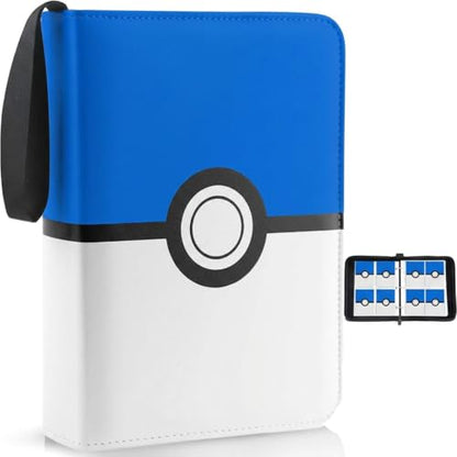 Card Binder 4 Pocket, Trading Card Holder Album Book, 50 Removable Sleeves Hold 400 Cards, PU Leather Zipper Portable Game Collection Card Case Ideal Gift (Blue) - color: Blue, size: Medium