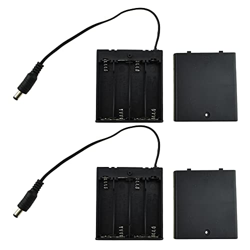 HAHIYO 6V 4x1.5V AA Battery Holder with DC Plug Portable Supply Quick Swap Securely Lids On/Off Switch Plastic Batteries Storage Box Case 2 Pieces for Wireless Cameras Halloween LED Light Strips - style: 4AA(DC Plug)-2P