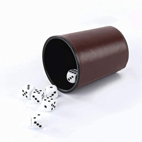 Party Games Leather Dice Cup Set, 6 Black Leather Dice Cups +30 Dice + Exclusive Storage and Transport Case Made of Faux Leather for Dad